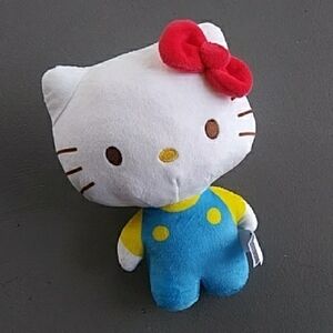 Hello Kitty Plush with Red Bow and Blue Outfit